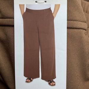 Three Dots Women's XXL Wide Leg Pants Brown Polyester Blend a1753